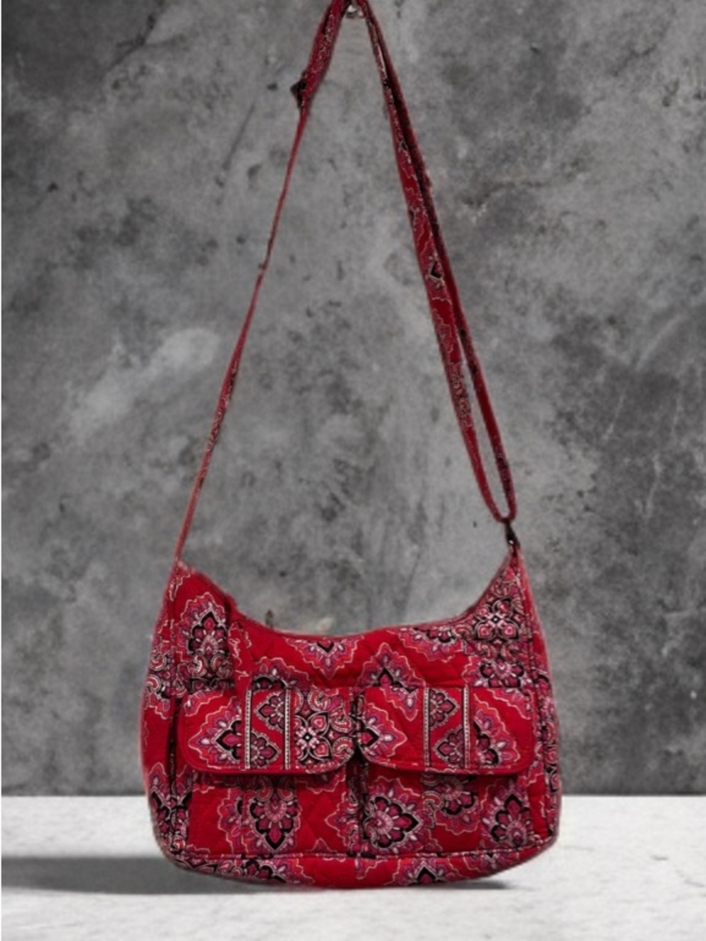 Vera Bradley Libby Crossbody Bag Frankly Scarlet 2008 Red Paisley Quilted Cotton - Picture 17 of 17